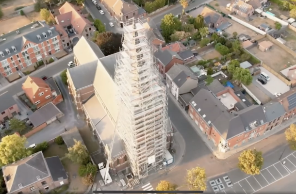 Vidéo drone échafaudage de l’église de Ghlin